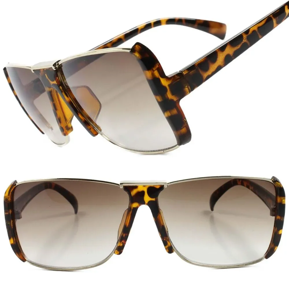 Unique Cool Retro 80s Stylish Fashion Hip Hop Square Sunglasses Tortoise Frame